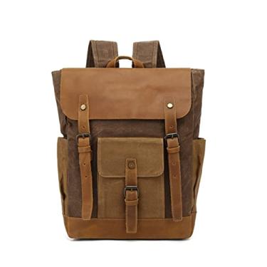 Imagem de Mochila de couro de lona encerada vintage para homens Mochila escolar Moda Mochila masculina Mochila masculina(Coffee)