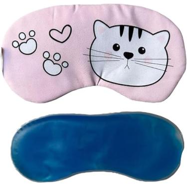Imagem de Máscara de Descanso Para Dormir Melhor Com Gel Para Compressa Fria Para Conforto e Relaxamento Facial Cor Rosa Claro Com Estampa de Gatinho - MBB Shop