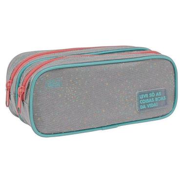 Imagem de Estojo Escolar Infantil Duplo Académie Dots Cinza - Tilibra