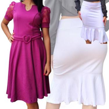 Imagem de Kit vestido+Saia Feminino Evangélicas Midi Godê Rodado Lançamento Bara