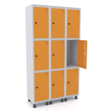 Imagem de Roupeiro de aço 3m 09 portas pitão pandin - cinza/laranja