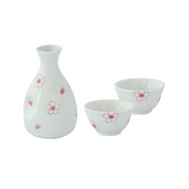 Imagem de Conjunto de saquê Sakura japonês - Vermelho - 1 garrafa Tokkuri e 2 xícaras - Hasami Ware - Design de flor de cerejeira - Feito no Japão