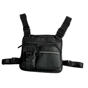 Imagem de Bolsa de peito de nylon multifuncional com zíper ajustável, bolsa esportiva para atividades ao ar livre, caminhadas, ciclismo, esportes, preta, moderna, Preto, Moderno