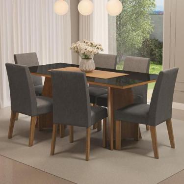 Imagem de Conjunto Mesa de Jantar 6 Lugares Tampo de Vidro Valerie Madesa, Rusti
