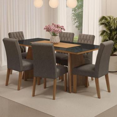 Imagem de Mesa de Jantar 6 Lugares Tampo de Vidro Marissa Madesa, Rustic/Preto/S