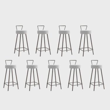 Imagem de Kit 09 Banqueta Alta Com Encosto Tais Eiffel Cozinha Bar Bistrô Ferro Marrom Suede Branco - Ahz Móveis