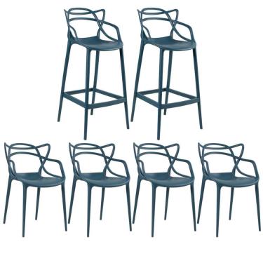 Imagem de 4 Cadeiras + 2 Banquetas Altas Masters Allegra Azul Petróleo