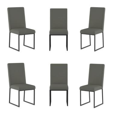 Imagem de Kit 6 Cadeiras De Jantar Base Ferro Preto Cor: Cinza