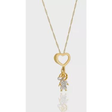 Imagem de Pingente Menino Passante Coração Com Corrente Singapura Ouro 18k