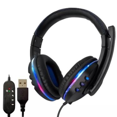 Imagem de Headset Gamer USB com LED RGB, Microfone, Som Surround 7.1, Alto-Falante 40mm, Compatível com PC, Console e Smartphone (Azul)