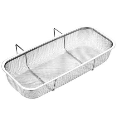 Imagem de Cesta de drenagem de pia de malha fina cesta de filtro de pia de metal com cabide escorredor de cozinha multiuso para resíduos de alimentos, utensílios de lavagem de frutas, vegetais e secagem