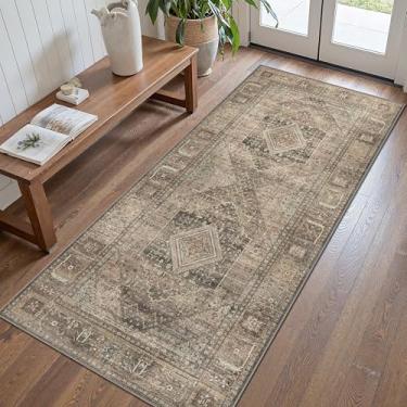 Imagem de GENIMO Tapete de corredor para corredores, lavável na máquina, 2 x 18 cm, antiderrapante, vintage, leve, lavável, tapetes finos para entrada, corredor, banheiro, lavanderia, corredor, bege rústico