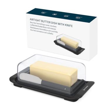 Imagem de KITCHENDAO Manteigueira Hermética Com Tampa E Faca, De Plástico Para Bancada Geladeira, Mantém A Manteiga Fresca, Fácil Retirar, Pode Ser Lavada Na Máquina Lavar Louça, Bandeja Da Costa Oeste/Leste,