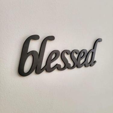 Imagem de Letreiro Parede 'blessed' Preto Mdf Texturizado 37cm - By Hands