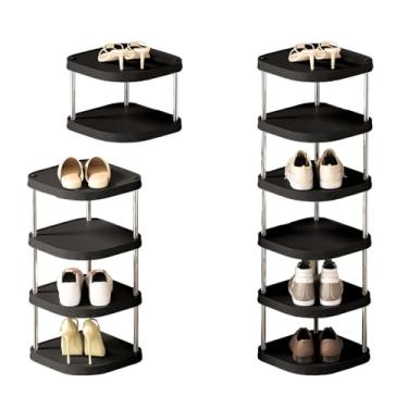 Imagem de Mooisco Sapateira vertical de 6 níveis, ajustável, prateleira de armazenamento, durável, canto estreito, para entrada, armário, quarto, sala de estar, cozinha, banheiro, preto