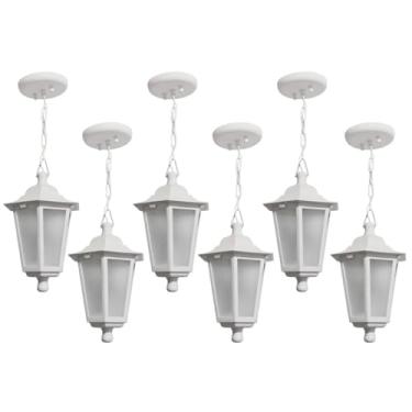 Imagem de Conjunto 6 Pendentes de Teto Brancos 58cm Luminárias Gregas Dital Bivolt Lente Fosca