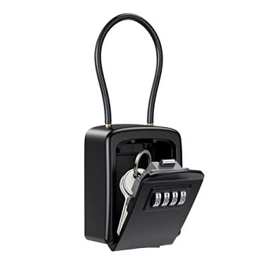 Imagem de Cofre de chave, caixa de bloqueio de chave, caixa de armazenamento de chaves, caixa de bloqueio de chave com combinação de 4 dígitos, caixa de segurança à prova d'água com corrente removível (prata)