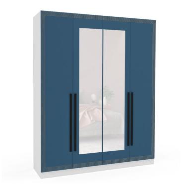 Imagem de Guarda-Roupa Casal com Espelho Valência 4 Portas 4 Gavetas Branco e Azul