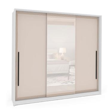 Imagem de Guarda-Roupa Casal com Espelho Valência 3 Portas 4 Gavetas Branco e Creme