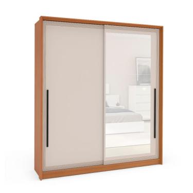 Imagem de Guarda-Roupa Casal com Espelho Valência 2 Portas 2 Gavetas Freijó e Creme