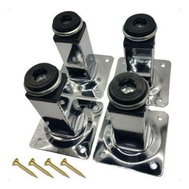 Imagem de Kit 4 Pés Para Móveis Quadrado Com Regulagem 8cm Aço Cromado - HD Ferr