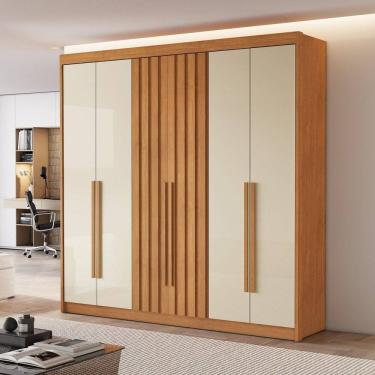 Imagem de Guarda Roupa Casal 6 Portas 2 Ripadas 100% Mdf Portugal Cinamomo/Off White