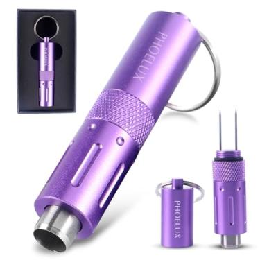 Imagem de Phoelux Furador de charuto multiferramenta 2 em 1, abridor de buraco de charuto e agulha dupla em um chaveiro com caixa de presente (roxo)