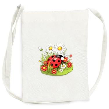 Imagem de BJDAMAI Mini bolsa de lona para adolescentes e meninas, pequena bolsa com alça de ombro para celular, chaves, batom, moeda!, Joaninhas