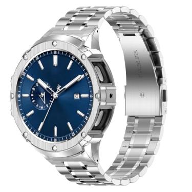 Imagem de BAITEYOU Pulseiras de aço inoxidável com capa compatível com Samsung Galaxy Watch 4 5 de 44 mm, capa protetora robusta e pulseira de metal para Galaxy Watch 4 5 de 44 mm (prata)