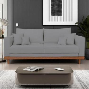 Imagem de Sofá 3 Lugares Living Com Base Madeira Linho Balaqui Decor, Grafite