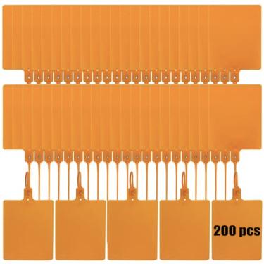 Imagem de Etiquetas de envio de plástico à prova d'água duráveis, pacote com 200, selos de segurança graváveis, etiquetas de pendurar e laços de marcador para armazenamento (laranja)