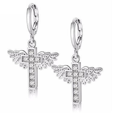 Imagem de Uloveido Brincos de zircônia cúbica de latão com asa de anjo para mulheres, banhado a ouro e platina Y199 Branco