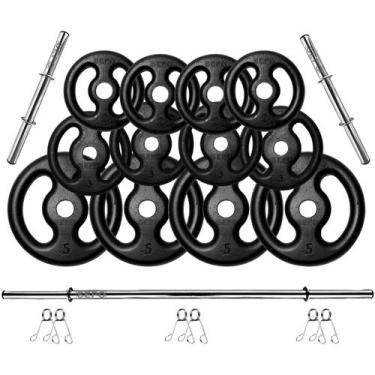Imagem de Kit Anilhas Ferro Fundido 40 Kg + Barras 1.60m E 2x 0.40cm - SEPO