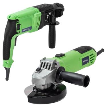 Imagem de Kit Ferramentas Martelete Perfurador Rompedor 800W 127V 4000IPM SDS Plus 3 Joules 26mm C/Maleta de Acessórios + Esmerilhadeira Lixadeira Angular 500W 127V 4.1/2" 115mm 11000RPM C/Empunhadeira NEVVO