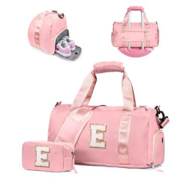 Imagem de Vogewood Presente para filhas, meninas, meninas, bolsa de ginástica com compartimento para sapatos, bolsas de fim de semana personalizadas para crianças, bolsa de viagem inicial com bolsa de maquiagem