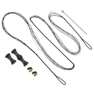 Imagem de PATIKIL Substituição de corda de arco de 146 cm, acessórios de cordas de arco para tiro com arco 12 fios com protetor de dedo e 2 pontos de fixação de latão para arco longo recurvo tradicional, preto