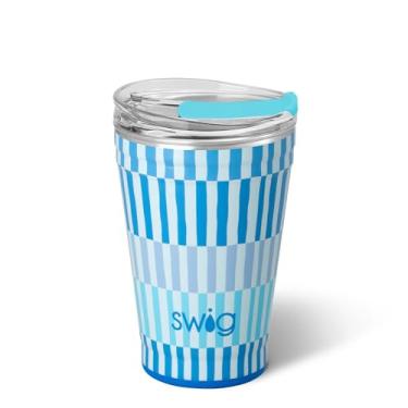 Imagem de Swig Life Caneca de viagem de 510 g, copo isolado com alça e tampa, caneca de café de viagem, compatível com porta-copos, copo de aço inoxidável de 510 g, reutilizável isolado com tampa (faixa de