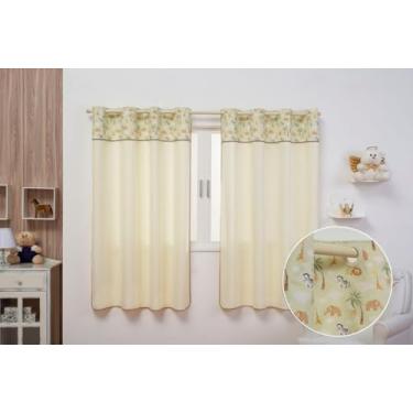 Imagem de Cortina Infantil Kids Estampada 2,00m x 1,40m com Barrado Duas Folhas Promoção (SAFARI PALHA)