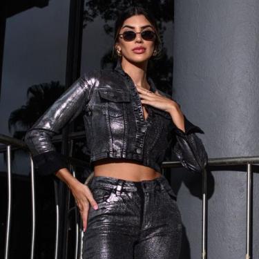 Imagem de Jaqueta Cropped Com Foil Feminina Revanche Cómpeta - Revanche Jeans, P