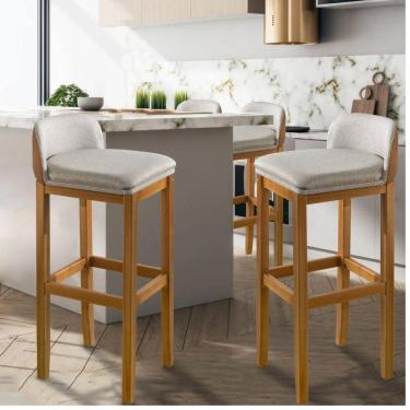 Imagem de Kit 2 Banquetas Onix Design Courino Linho Eucalipto Maciço