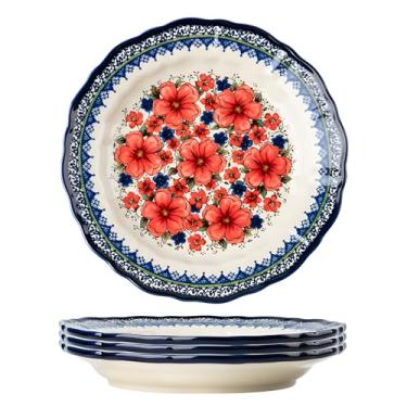 Imagem de Conjunto de 4 pratos de jantar de cerâmica, pratos grandes de porcelana, salada, sobremesa, aperitivo, para cozinha, prato de servir para salada, pizza, bife, micro-ondas, lava-louças e forno