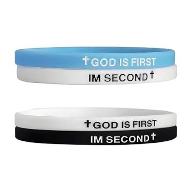 Imagem de Vurotry Pulseiras de cruz de silicone para homens e mulheres God Is First I Am Second Pulseiras de borracha com cruz de Deus religiosa cristã conjunto de pulseiras de borracha Ryan e Rose Jesus
