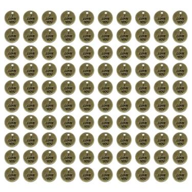 Imagem de Shapenty Pingentes redondos com etiqueta de mensagem "I Love You" para colar, pulseira, chaveiro, brinco, faça você mesmo, joias, artesanato, dia dos namorados, casamento, enfeite de Natal, 100 peças