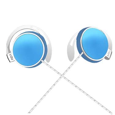 Imagem de Fones de ouvido com clipe, fones de ouvido estéreo de corrida sobre a orelha para exercícios, academia, compatível com iPhone, telefone celular Android, com microfone e controlador de chamadas, fones de ouvido estéreo, Azul