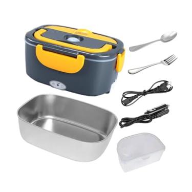 Imagem de ＫＬＫＣＭＳ Lancheira elétrica aquecida para alimentos, aquecedor de alimentos, lancheira para adultos, recipiente de aço inoxidável para almoço com alça para, Cinza Amarelo