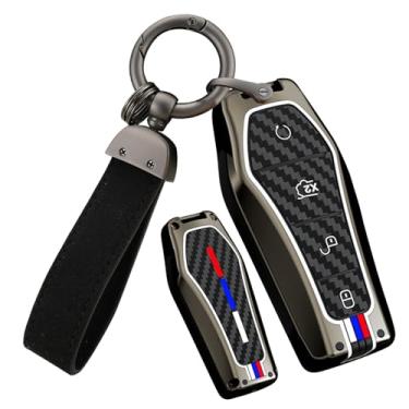 Imagem de HIBEYO Capa de chaveiro adequada para BYD Atto 3 Han EV Dolphin Durável Second Song Pro Tang Dm Qin Plus MAX Yuan Acessórios Liga Fibra de Carbono Textura Smart Remote Auto Key Case-B Chaveiro Preto