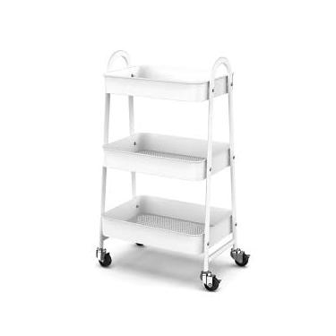 Imagem de Prateleira de Metal Multiuso 3 Andares Com Rodinhas, Branco, 77 x 45 x 30 cm, Capacidade 30kg