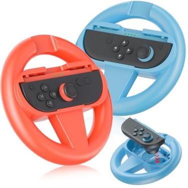 Imagem de 2-Pack Steering Wheel for Nintendo Switch 2 Joycon, Ergonomic Racing Wheel for Mario Kart 8 Deluxe, Lightweight and Durable, Easy to Install and Remove, Switch 2 accessories(Orange and Blue)