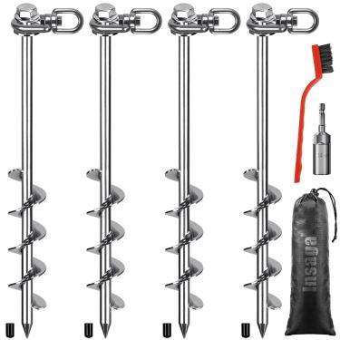 Imagem de Insaga Âncoras de solo de 35,56 cm com cabeça hexagonal e ajuste giratório de 360° (pacote com 4), estacas de barraca resistentes para trampolins, casas móveis, conjuntos de balanço, galpões, garagens