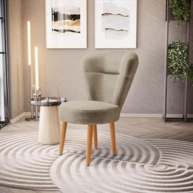 Imagem de Poltrona decorativa cadeira de jantar confortável Moderna resistente tecido veludo pés de madeira MOBLAN decor (CAPPUCCINO)